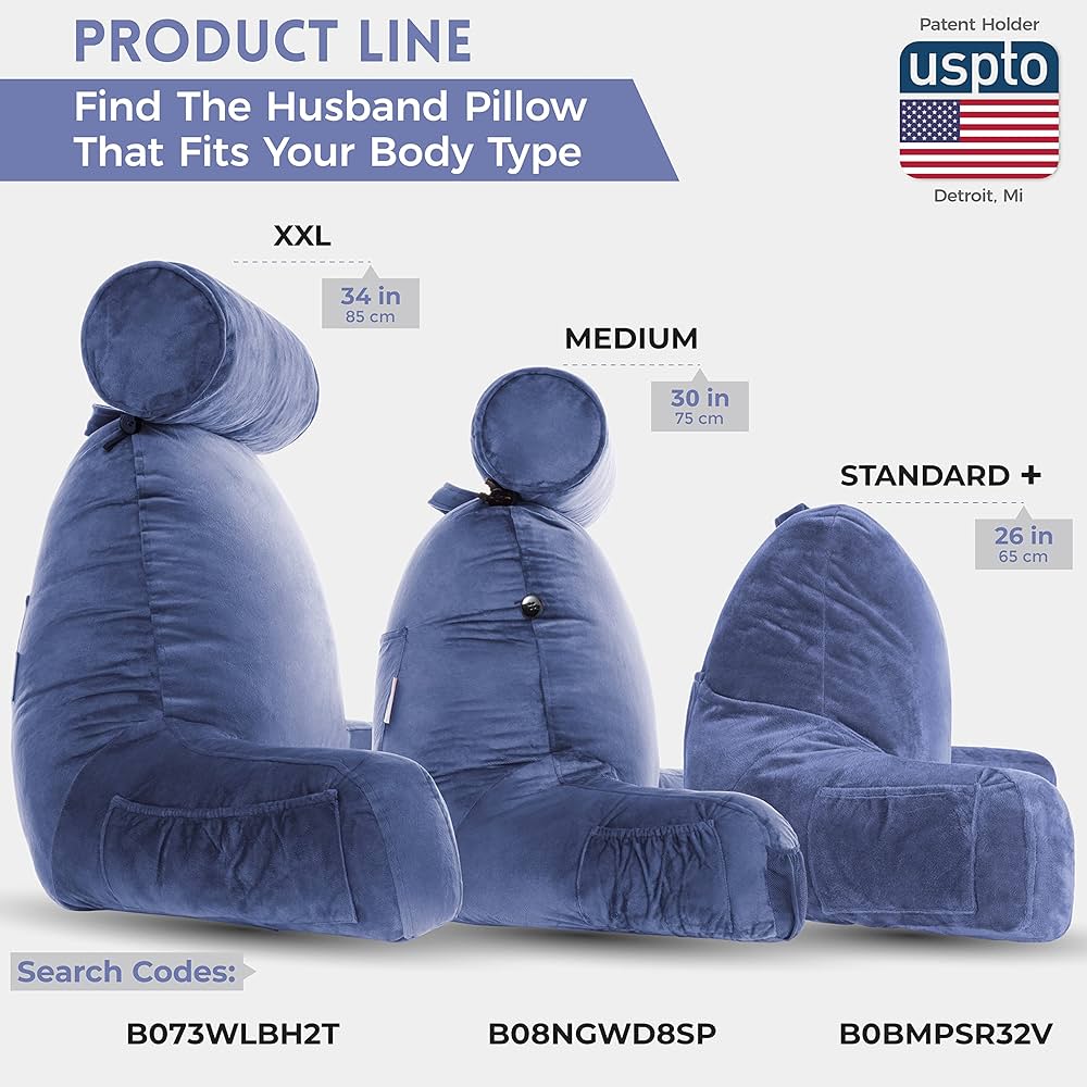 Husband Pillow XXL プレミアム低反発 クッション ブルー Husband Pillow XXL Dark Blue Backrest with Arms - Adult